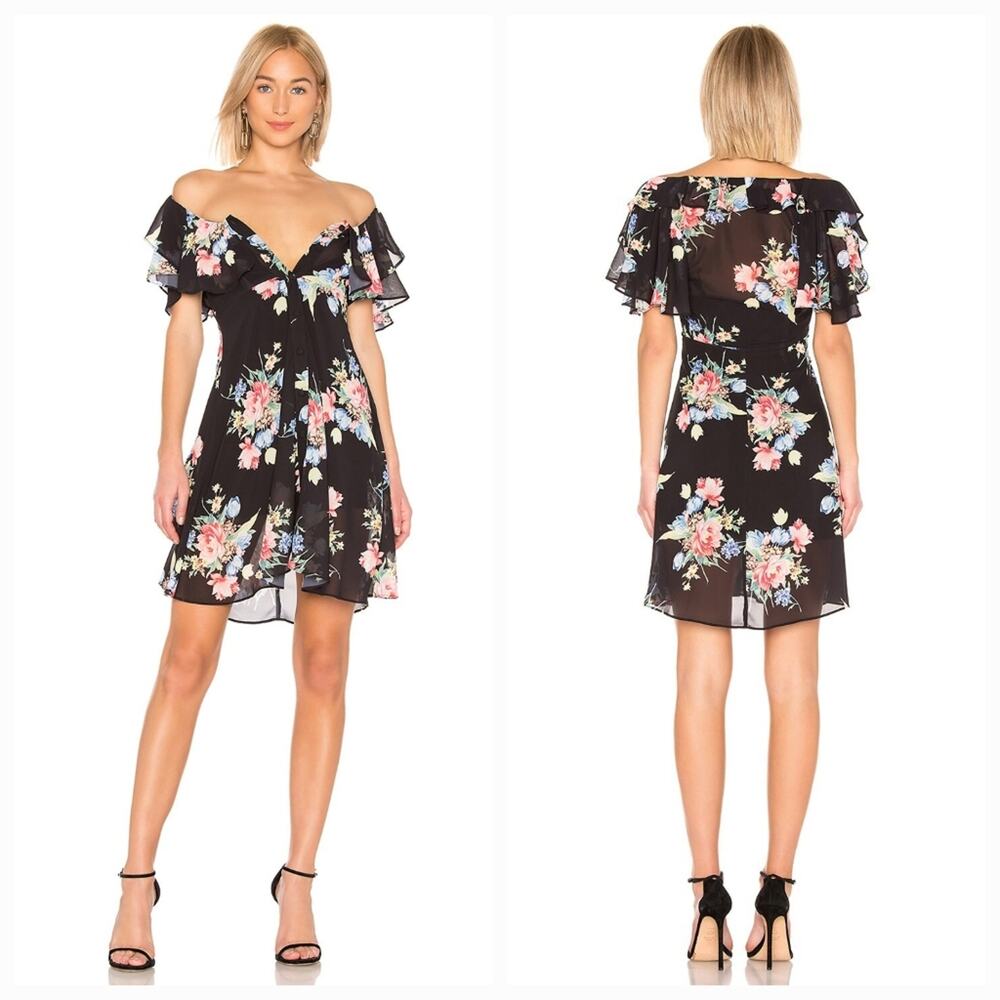 LPA Button Up Midi Dress in Midnight Roses Medium